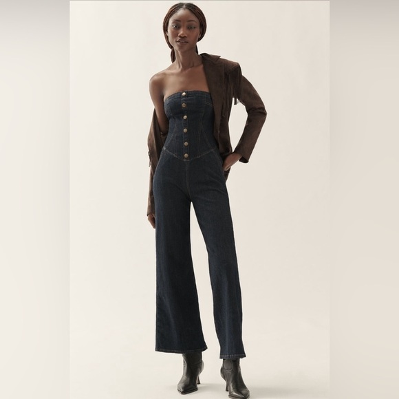 NWT! Anthropologie Pilcro Strapless Denim Corset Jumpsuit - Size 4 🏀 - Picture 1 of 5